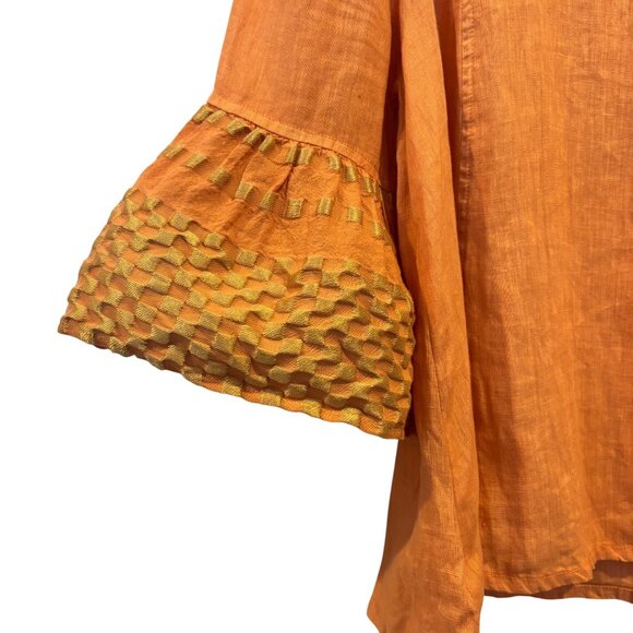 Haris Cotton 100% Linen Lagenlook Blouse with Bell Sleeves Size XS - Picture 5 of 7